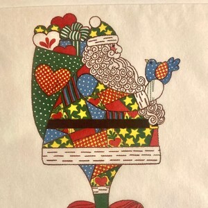 3 guardanapos de decoupage vintage autênticos, um patchwork Boho Santa 13" x 13" desdobrado