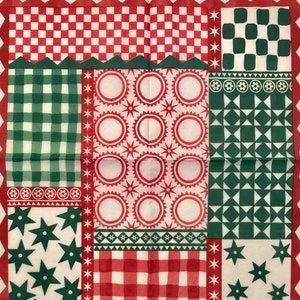 3 Vintage Decoupage Napkins, Hallmark Red Green Homespun Patchwork, 13&quot; x 13&quot; Unfolded