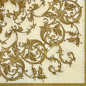 3 Decoupage Beverage Napkins, Gold Scroll Pattern, 10&quot; x 10&quot; unfolded