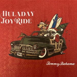 3 servilletas para bebidas decoupage, Tommy Bahama Christmas Huladay Joy Ride Dogs Tablas de surf, 10" x 10" desplegadas