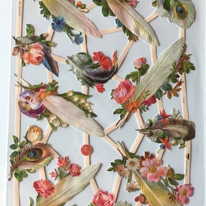 SCRAP RELIEFS (1 hoja) #7419 Feathers Glanzbilder - Troqueles en relieve - Hecho en Alemania