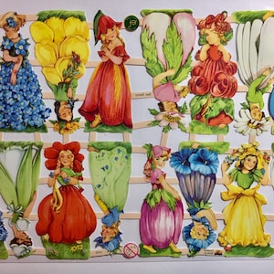 SCRAP RELIEFS 16 Vintage Flower Fairy Girls (1 folha) #7425 Cortes em relevo - Fabricado na Alemanha