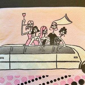3 serviettes de table pour servir de découpage, limousine pour EVJF entre copines, 10 x 10 po. dépliée
