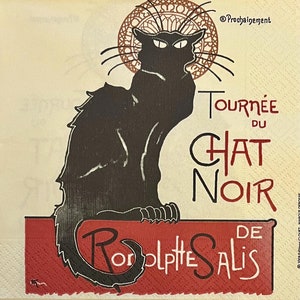 3 guardanapos de decupagem - Théophile-Alexandre Steinlen Tournée du Chat Noir Poster do teatro francês, 13”x13” desdobrado, 2008