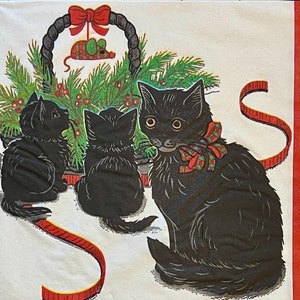 3 Decoupage Vintage Servietten Potpourri Press Schwarze Katzen Kätzchen Weihnachtsbaum Ornament, ungefaltet 33 x 33 cm