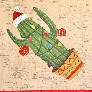 3 serviettes de table pour le déjeuner de découpage, décorations de Noël du chapeau de Père Noël Cactus, 13 » x 13 » déplié