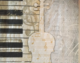 3 Decoupage Napkins - Music is Life Collage, 13" x 13" Unfolded