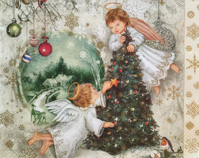 3 Decoupage Beverage Napkins Three Angels Love Peace Hope Etsy