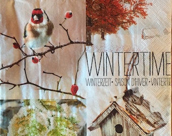 3 Decoupage Napkins, Wintertime Collage 13" x 13"