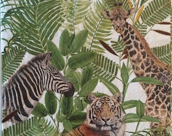 3 Decoupage Napkins, Beautiful Jungle Exotic Animals Safari, 13" x 13" Unfolded