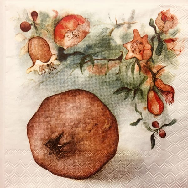 3 Decoupage Napkins, Watercolor Pomegranate Fruit Meyer-Gasters 13" x 13"