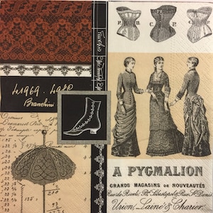 3 Decoupage Napkins, Vintage Women Corsets Dresses Pygmalion, 13&quot; x 13&quot; unfolded