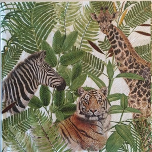 3 Decoupage-Servietten, wunderschöne Dschungel-Exotische Tiere Safari, 33 x 33 cm ungefaltet
