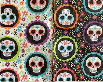 3 Decoupage Beverage Napkins - Día De Los Muertos Day of the Dead Calavera Sugar Skulls Mustache, 10" x 10"