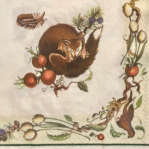 3 serviettes de table découpées, renard des bois endormi, 13 » x 13 » déplié