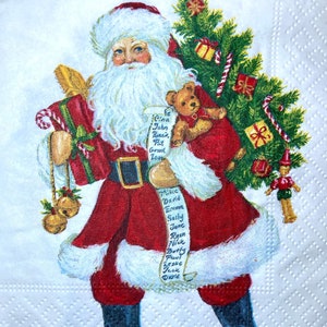 3 świąteczne serwetki do napojów z decoupage'em - Caspari Old Fashioned Santa With List, 10" x 10 rozłożonych