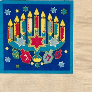 3 Vintage Decoupage Getränkeservietten, Hanukkah Menorah Lichterfest, 1999, 10"x 10" aufgeklappt
