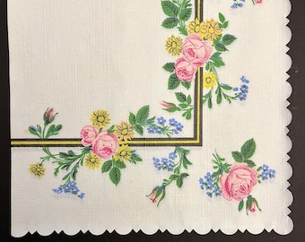 3 Decoupage Vintage Swiss WIDA Luncheon Napkins, Pretty Rose Garden Flowers Border, 13" x 13" Unfolded