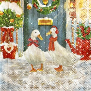 3 serviettes de boisson de découpage, Canards blancs marchent dans la neige, 10 » x 10 » dépliés