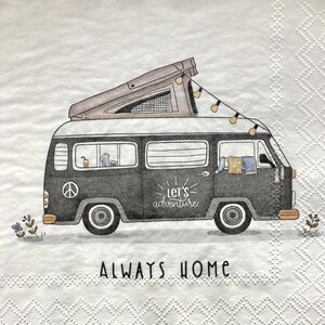 3 Servietten, Adventure Happy Camper Immer Zuhause Grau Van 13 "x 13" ungefaltet