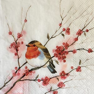 3 Servietten, Rotkehlchen, Rotkehlchen, 33 x 33 cm, ungefaltet