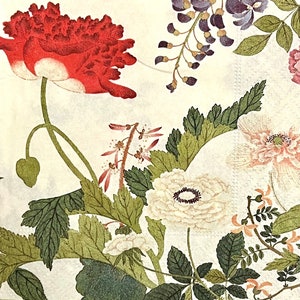 3 Decoupage Getränke-Servietten - Caspari Blumenpracht Qian Weichang Museum of Fine Arts Boston, 10 "x 10" ungefaltet