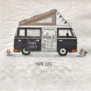 3 Servietten Servietten, Van Life Happy Camper Schwarz 13 "x 13" ungefaltet
