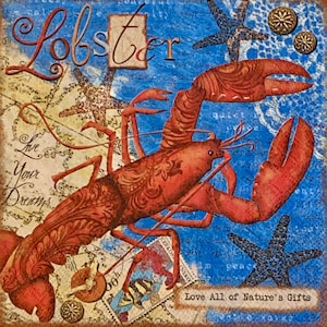 3 Decoupage Napkins - Beautiful Maine Ocean Lobster Collage 13&quot; x 13&quot; Unfolded