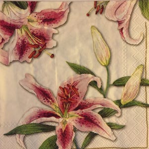 3 Decoupage Beverage Napkins, Silk Road Orienpet Lily, 10&quot; x 10&quot; Unfolded