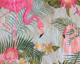 3 Decoupage Napkins, Pink Flamingos Blue, 13"x13" Unfolded
