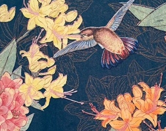 3 Decoupage Napkins, Hummingbirds Garden Black, 13" x 13" Unfolded