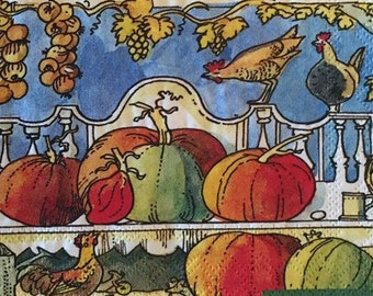 3 Decoupage Beverage Napkins, Autumn Pumpkins Emma Bridgewater 10" x 10" Unfolded