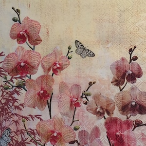 3 servetten knipfolie - Pink Orchids Asia 13"x13"
