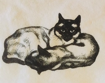 3 Vintage Decoupage Beverage Napkins, Art Institute of Chicago Siamese Cats, 1991, 10" x 10" unfolded