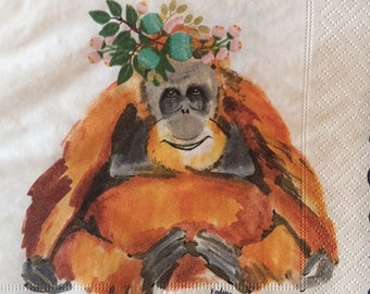 1 x Orangutan Monkey Paper Lunch Napkin Decoupage Scrapbooking Card Crafts 1 x Orangutan Monkey Paper Lunch Napkin Decoupage Scrapbooking Card Crafts