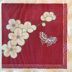 3 Authentic Vintage Decoupage Beverage Napkins - Hallmark Asia Blossoms and Butterfly, 10&quot; x 10&quot; unfolded