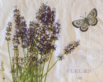 3 Decoupage Servetten, Bos van Franse Lavendel vlinder, 13 " x 13" ontvouwd