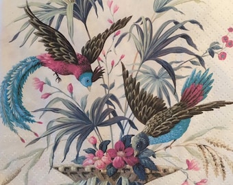 3 Decoupage Napkins, Beautiful Birds of Eden, 13" x 13" Unfolded