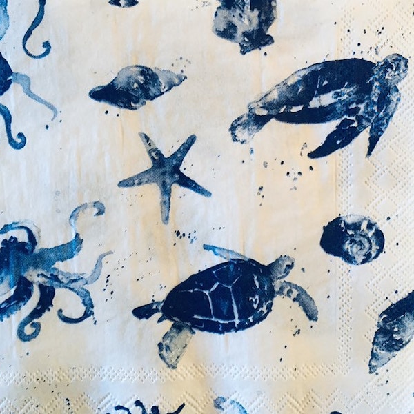 3 Servietten für Decoupage Getränke, Blauer Ozean Sea Life Sea 25 x 25 cm ungefaltet