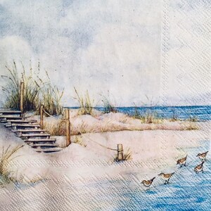 3 tovaglioli da pranzo decoupage, Sandy Seaside Feelings Beach Steps 13" x 13" aperti