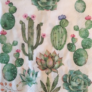 3 serviettes pour découpage, mélange de cactus et de plantes grasses 33 x 33 cm dépliées