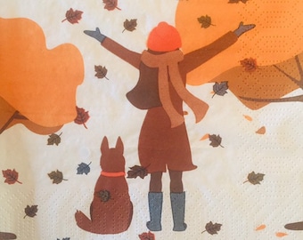 3 Decoupage Napkins, Autumn Garden Friends, 13" x 13" Unfolded