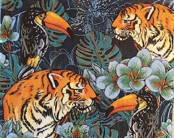 3 serviettes de table à servir, tigres sauvages, noirs, 33 x 33 cm non pliés