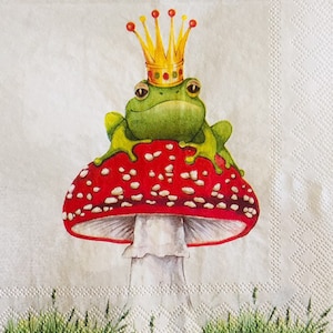 3 Decoupage Beverage Napkins Lucky Frog Prince, 10&quot; x 10&quot; unfolded