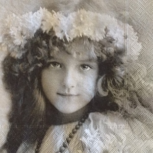 3 Decoupage Napkins, Sagen Vintage Flower Crown Girl, 13&quot; x 13&quot; unfolded