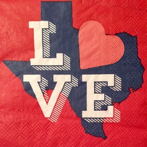 3 Decoupage Getränke Servietten - ich liebe Texas State Map 10 "x 10" entfaltet