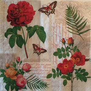 3 Decoupage Servietten, Frühlingsrose Garten Vintage Collage, 13&quot; x 13&quot;