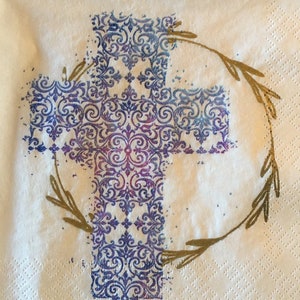 3 Servietten in Decoupage, Blaues Kreuz 33 x 33 cm, ungefaltet