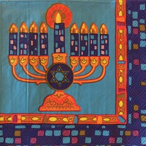3 Serviettes de boisson découplage, Hanukkah Mosaic Menorah Festival of Lights, 10"x 10 » déplié