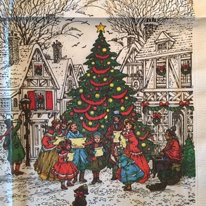 3 serwetki do napojów z decoupage'u, autentyczne zabytkowe kolędniki świąteczne w stylu wiktoriańskim, 10" x 10" po rozłożeniu